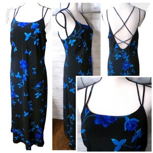 Y2k Black Floral Slip Maxi Dress 10 Chiffon Phoebe Fairy Fairygoth Whimsigoth